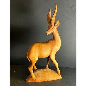 Vtg Hand Carved Wood African Gazelle Folk Art Figurine Antelope Sculpture Decor